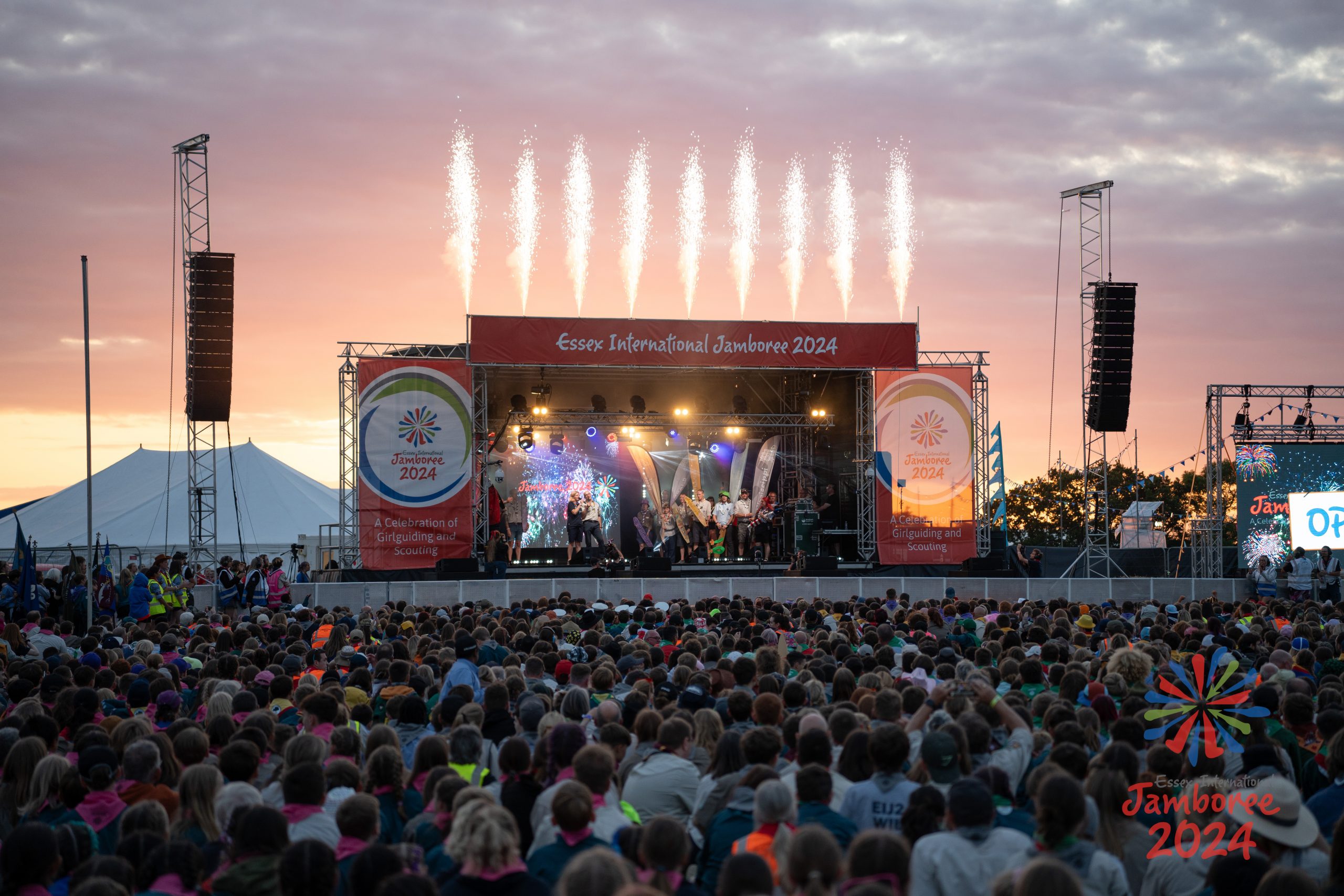 Photo of Guides and Scouts gathered at the EIJ Opening Ceremony