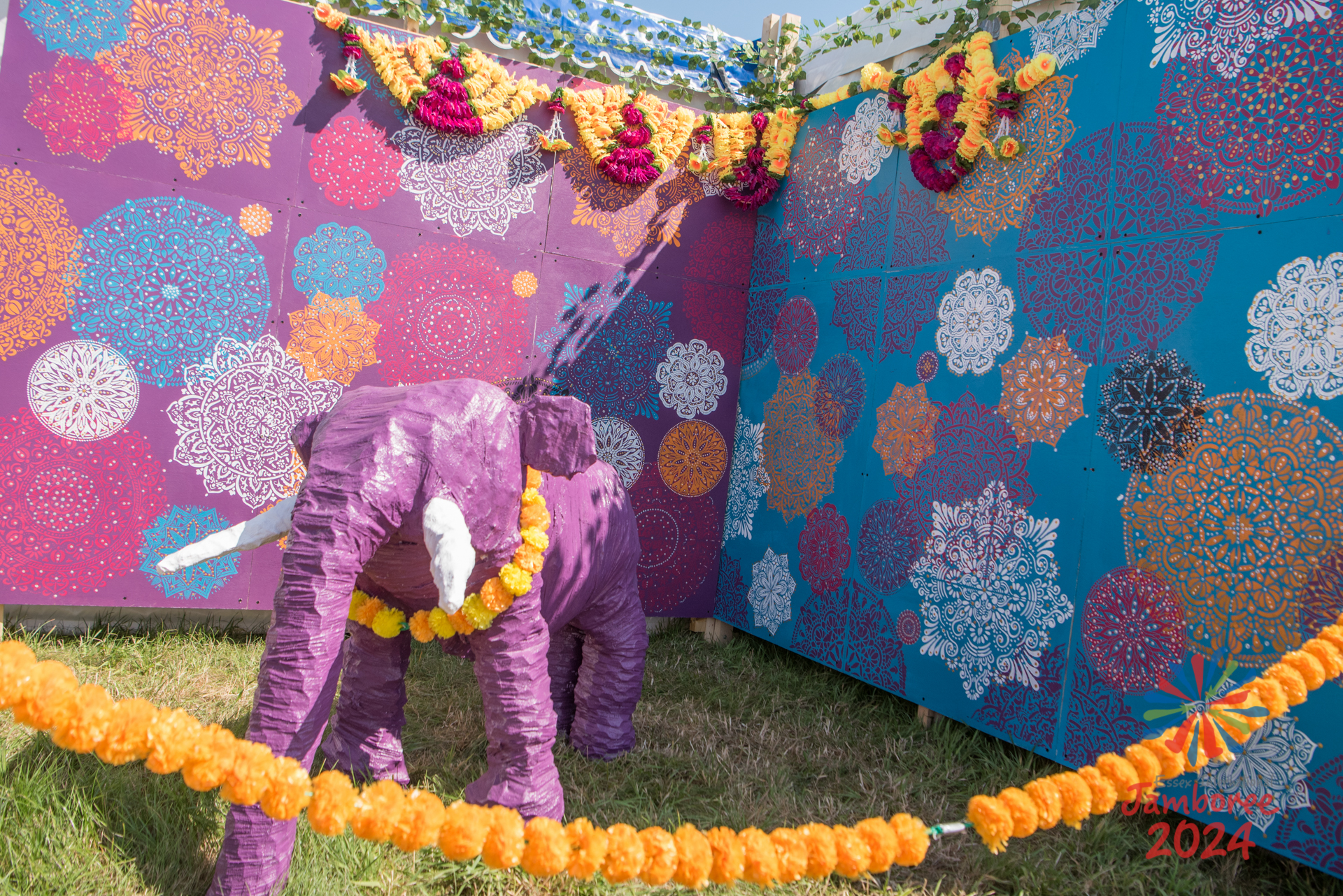 A purple elephant standing outside Ganges subcamp hub.