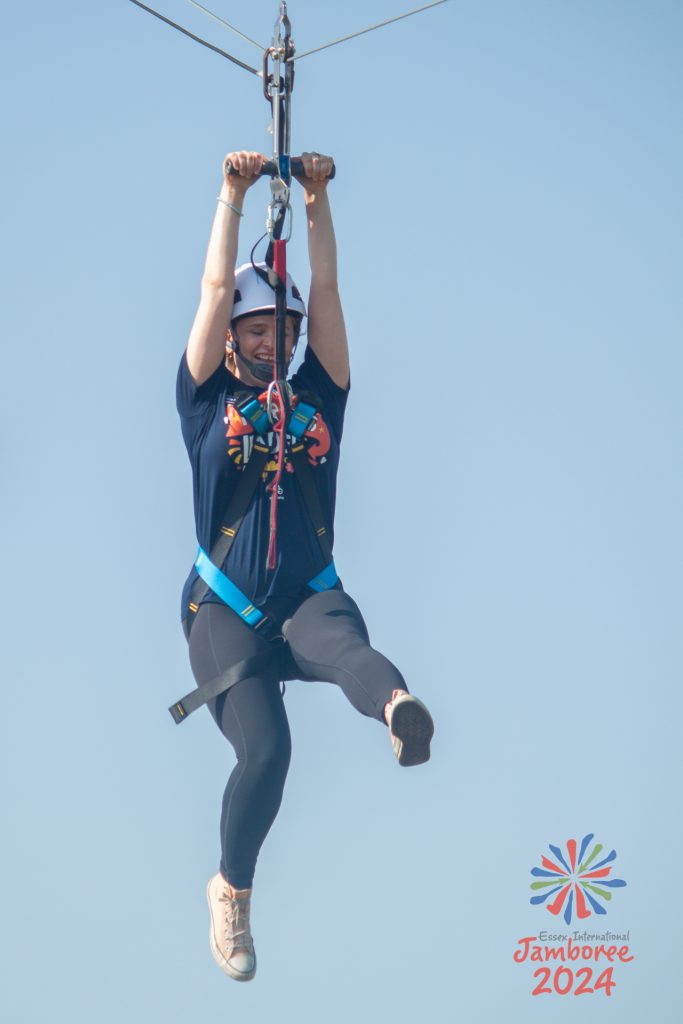 Mhairi swings down an aerial runway