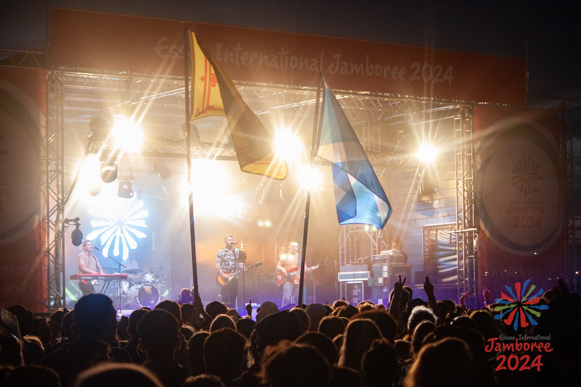 Flags waving in front of the EIJ main stage, during the closing ceremony.